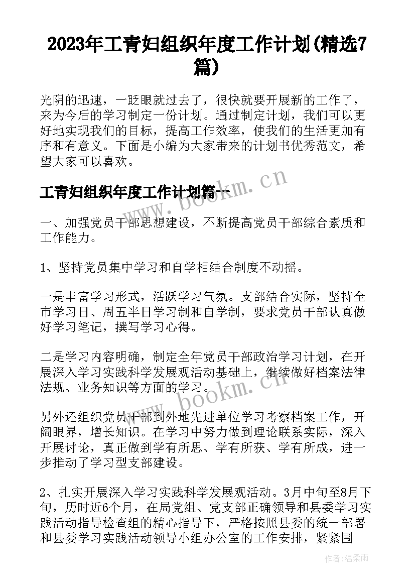 2023年工青妇组织年度工作计划(精选7篇)