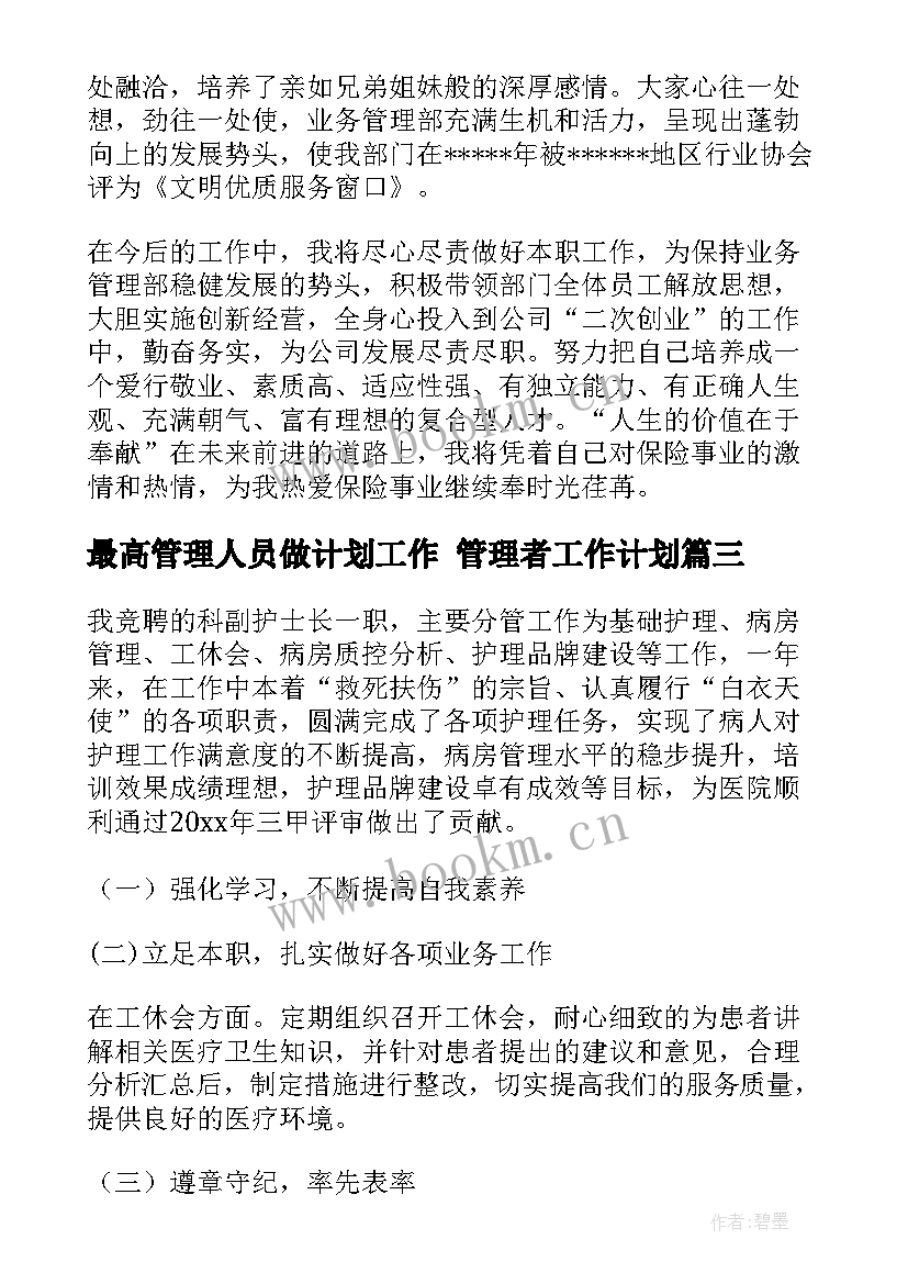 2023年最高管理人员做计划工作 管理者工作计划(精选5篇)