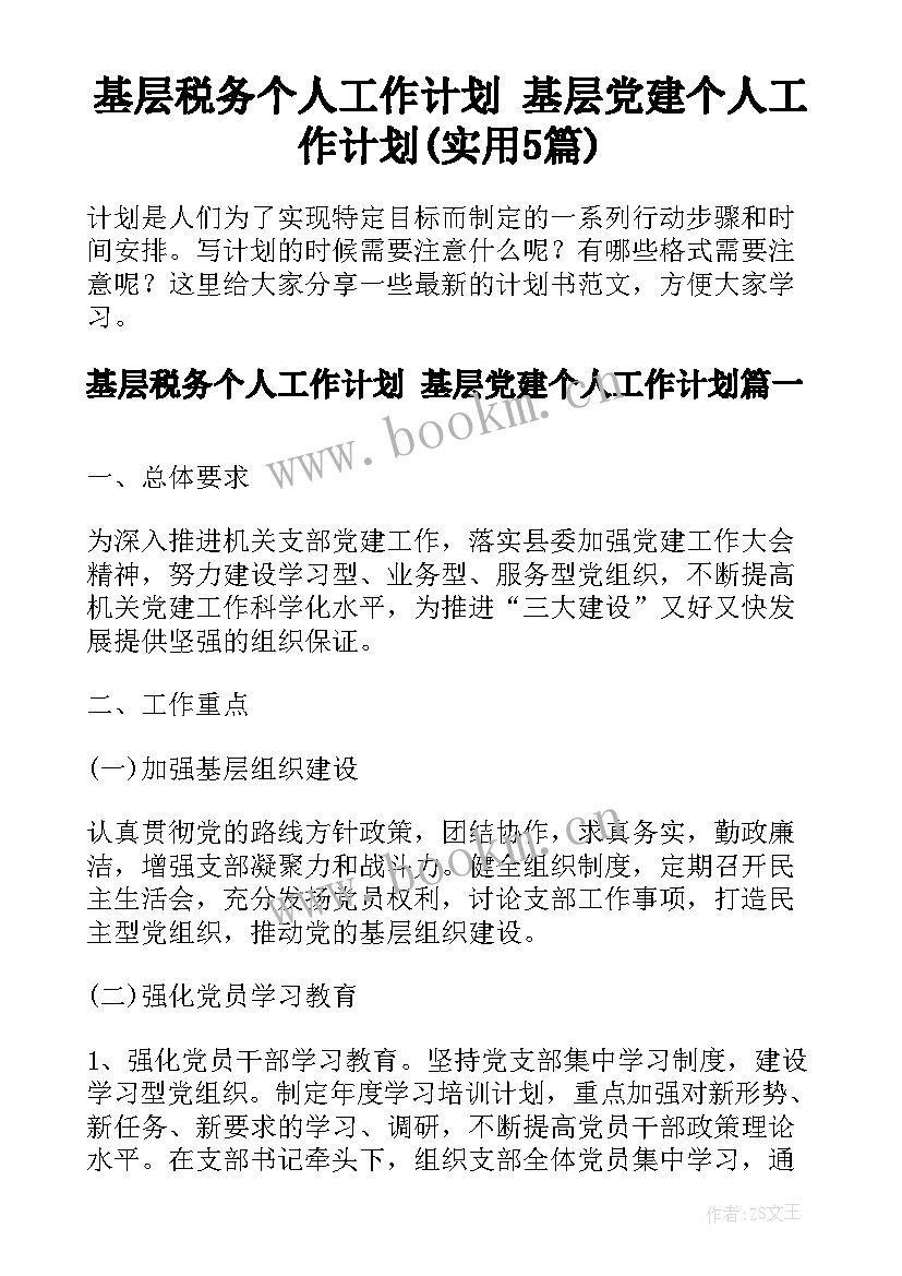 基层税务个人工作计划 基层党建个人工作计划(实用5篇)