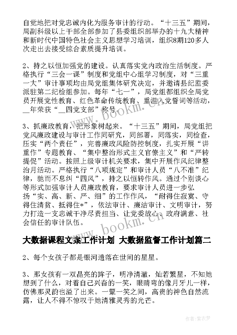 2023年大数据课程文案工作计划 大数据监督工作计划(大全5篇)