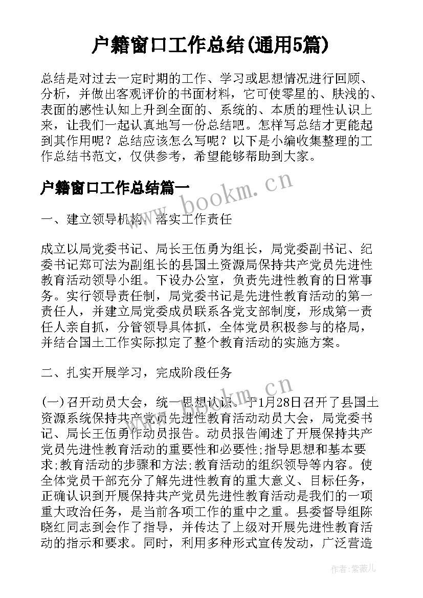 户籍窗口工作总结(通用5篇)