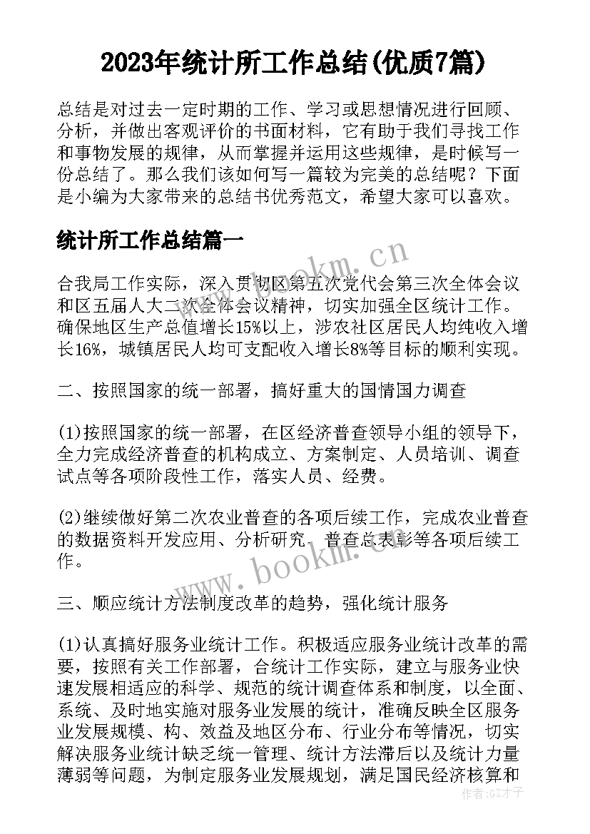 2023年统计所工作总结(优质7篇)