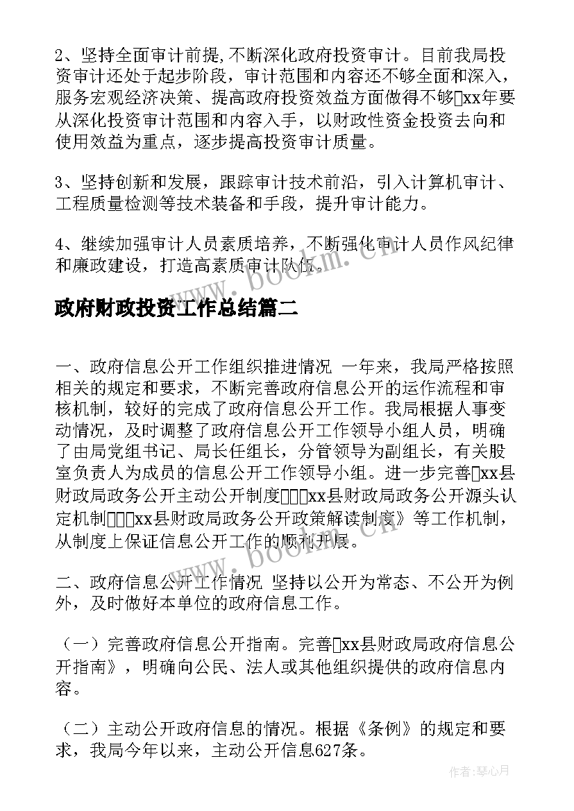 2023年政府财政投资工作总结(实用5篇)