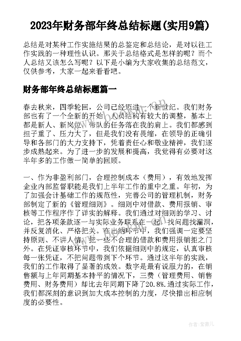 2023年财务部年终总结标题(实用9篇)