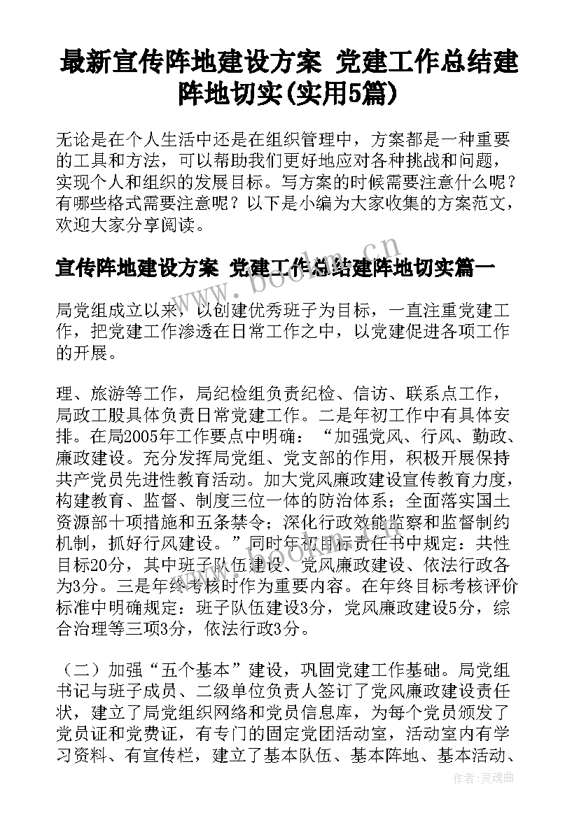 最新宣传阵地建设方案 党建工作总结建阵地切实(实用5篇)