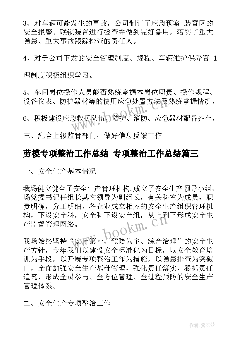 最新劳模专项整治工作总结 专项整治工作总结(优秀5篇)