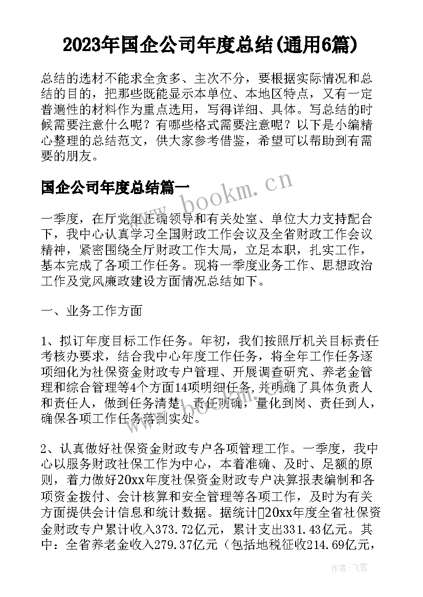 2023年国企公司年度总结(通用6篇)