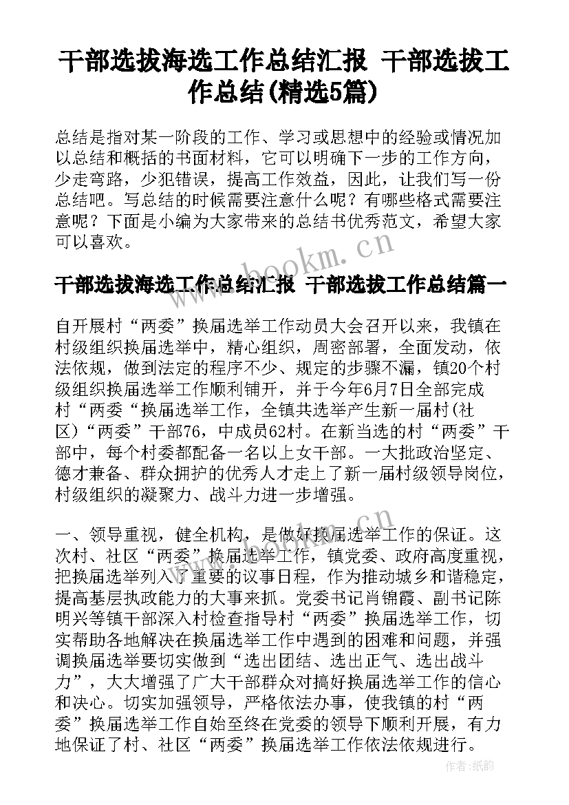 干部选拔海选工作总结汇报 干部选拔工作总结(精选5篇)