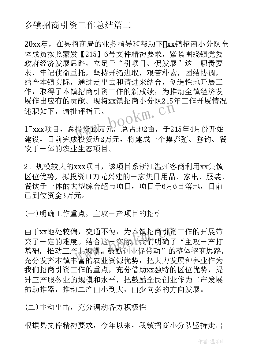 乡镇招商引资工作总结(模板8篇)