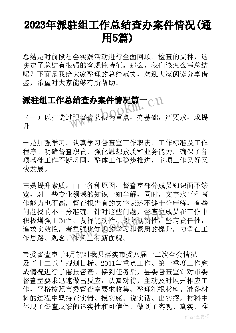 2023年派驻组工作总结查办案件情况(通用5篇)