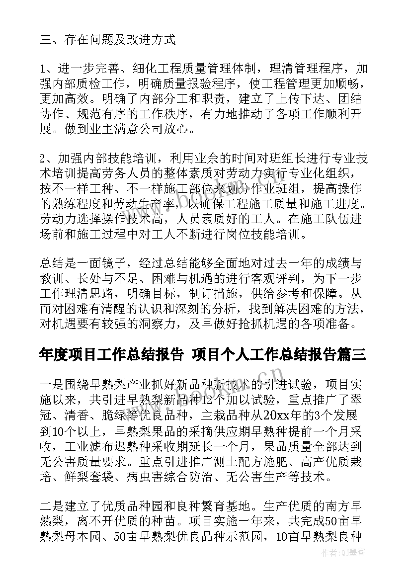 年度项目工作总结报告 项目个人工作总结报告(模板5篇)