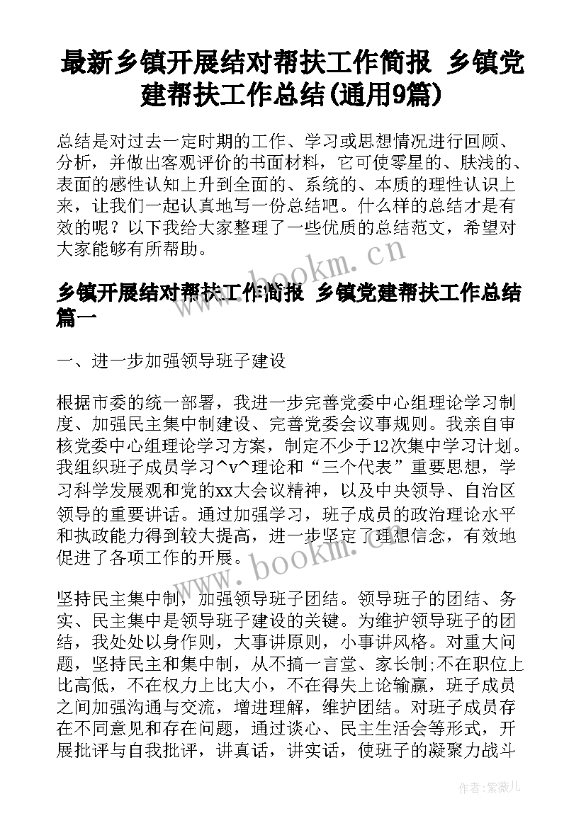 最新乡镇开展结对帮扶工作简报 乡镇党建帮扶工作总结(通用9篇)