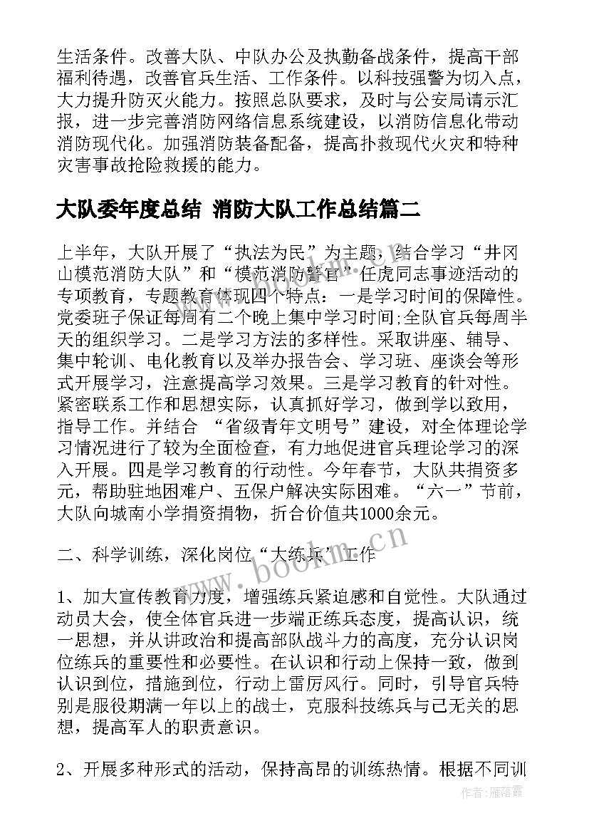 大队委年度总结 消防大队工作总结(优质6篇)