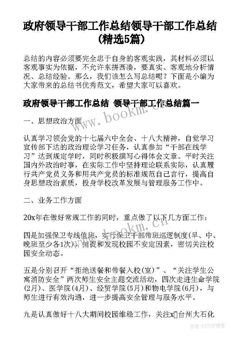 政府领导干部工作总结 领导干部工作总结(精选5篇)