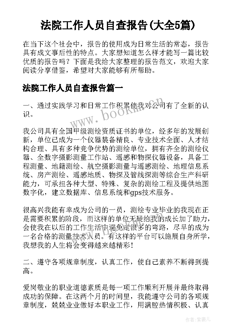 法院工作人员自查报告(大全5篇)