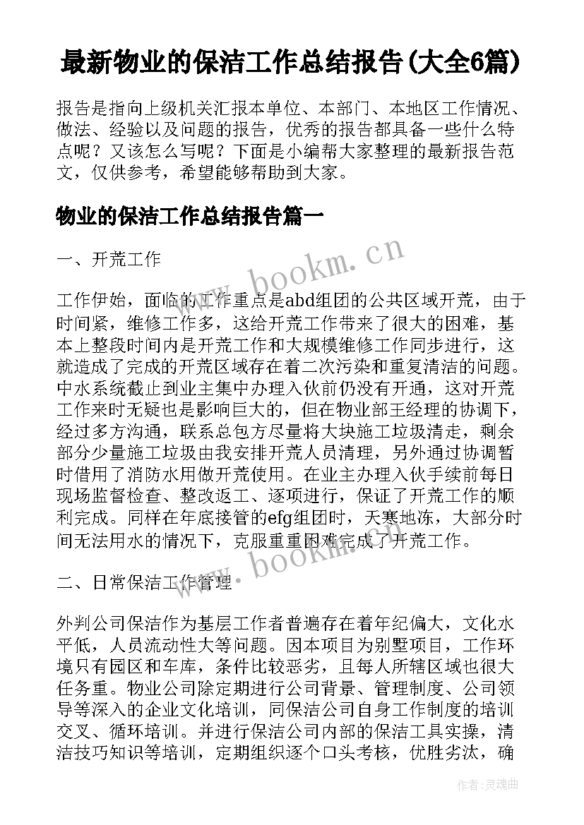 最新物业的保洁工作总结报告(大全6篇)