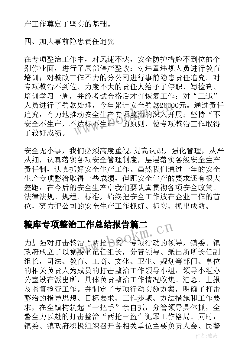 2023年粮库专项整治工作总结报告(汇总7篇)