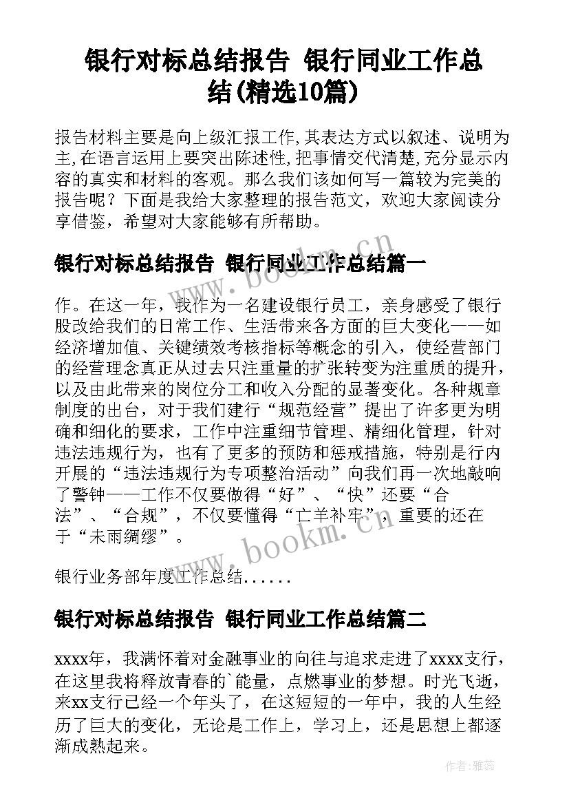 银行对标总结报告 银行同业工作总结(精选10篇)