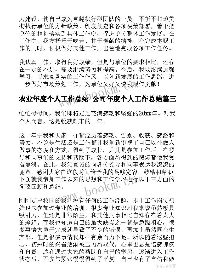 农业年度个人工作总结 公司年度个人工作总结(精选8篇)