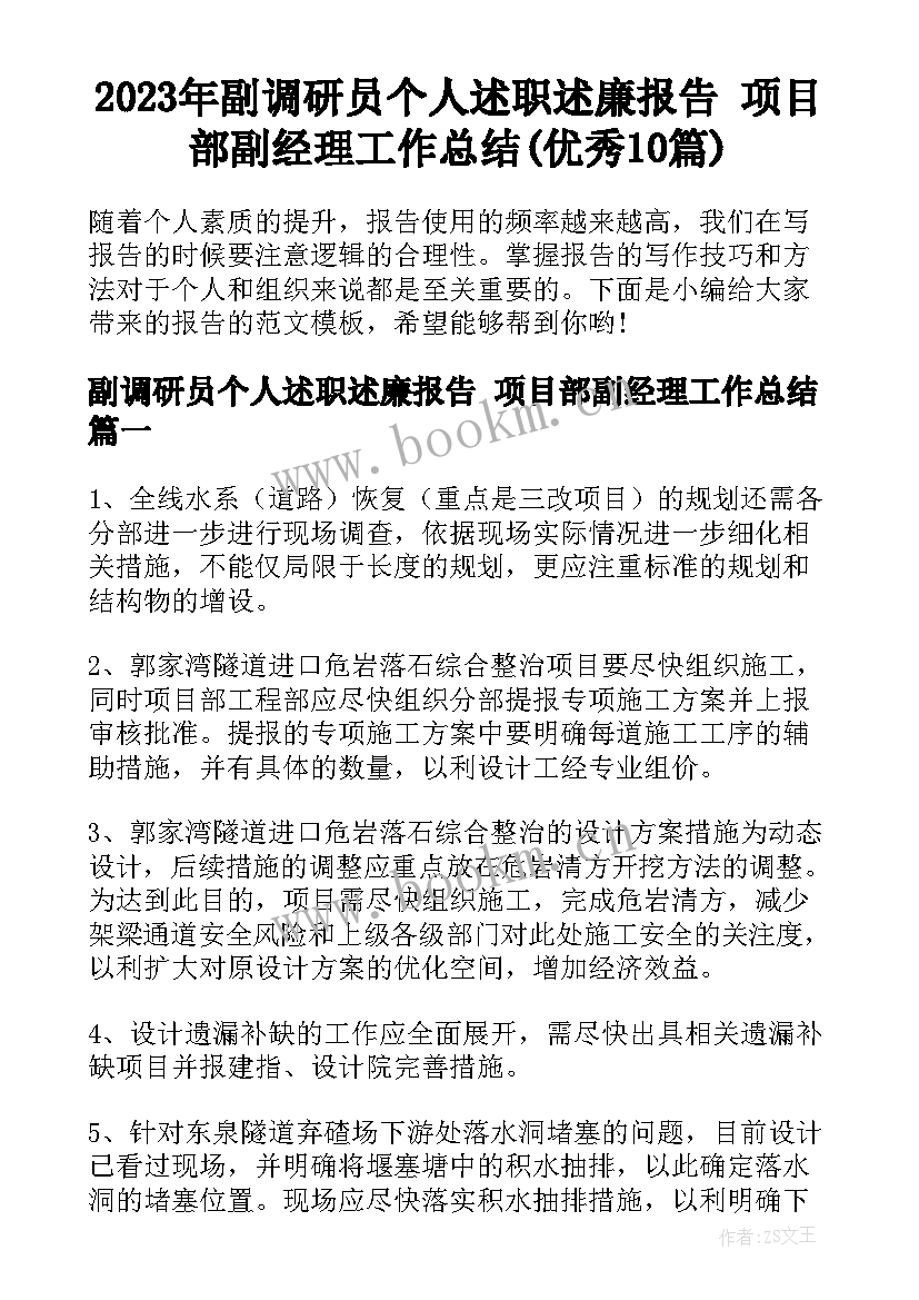 2023年副调研员个人述职述廉报告 项目部副经理工作总结(优秀10篇)