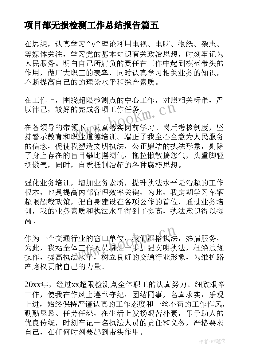 2023年项目部无损检测工作总结报告(大全5篇)