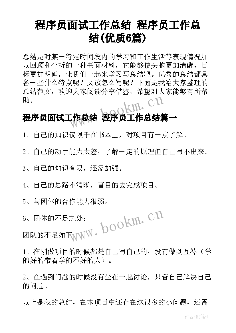 程序员面试工作总结 程序员工作总结(优质6篇)