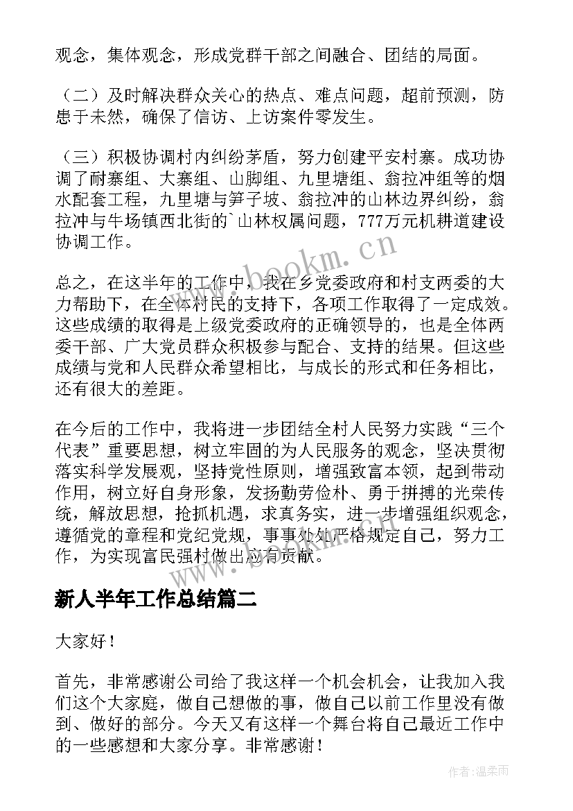 2023年新人半年工作总结(汇总7篇)