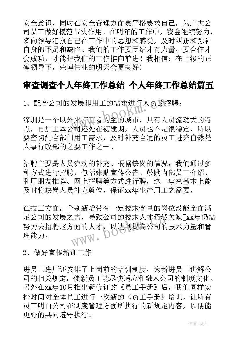 审查调查个人年终工作总结 个人年终工作总结(优质6篇)