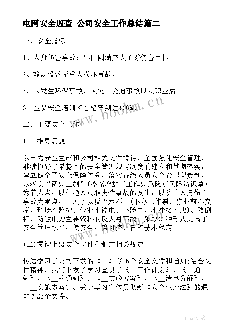 电网安全巡查 公司安全工作总结(大全5篇)