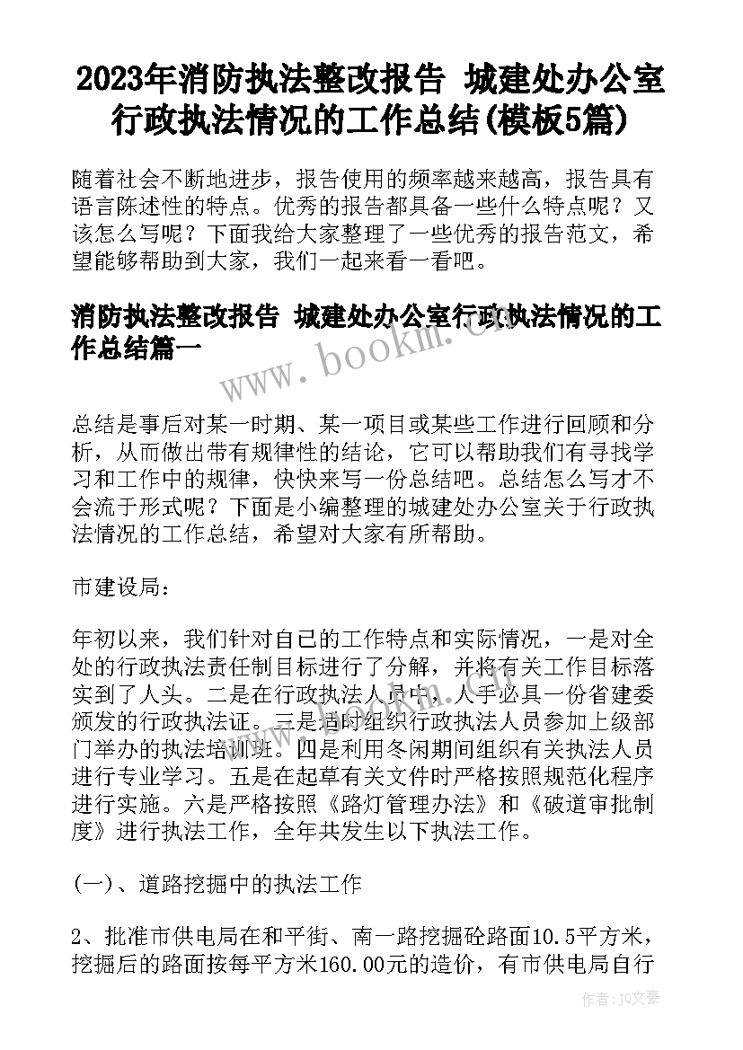 2023年消防执法整改报告 城建处办公室行政执法情况的工作总结(模板5篇)