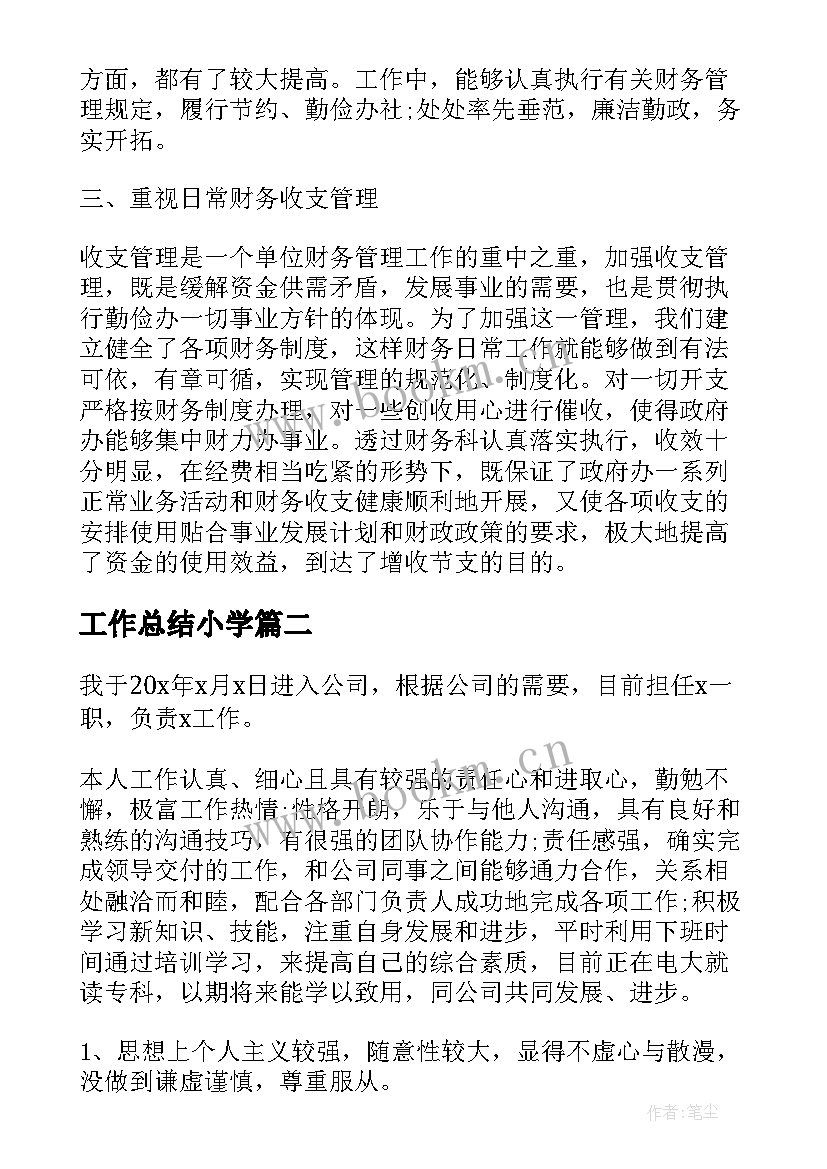 最新工作总结小学(模板5篇)