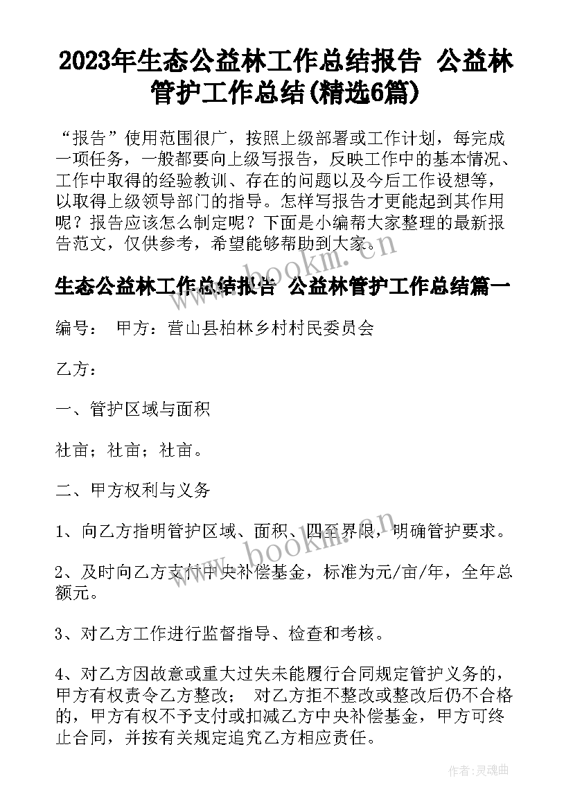 2023年生态公益林工作总结报告 公益林管护工作总结(精选6篇)