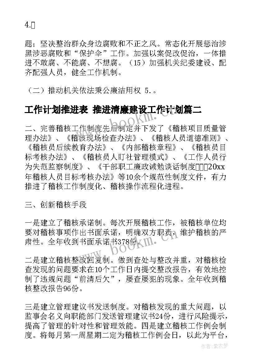 工作计划推进表 推进清廉建设工作计划(通用5篇)