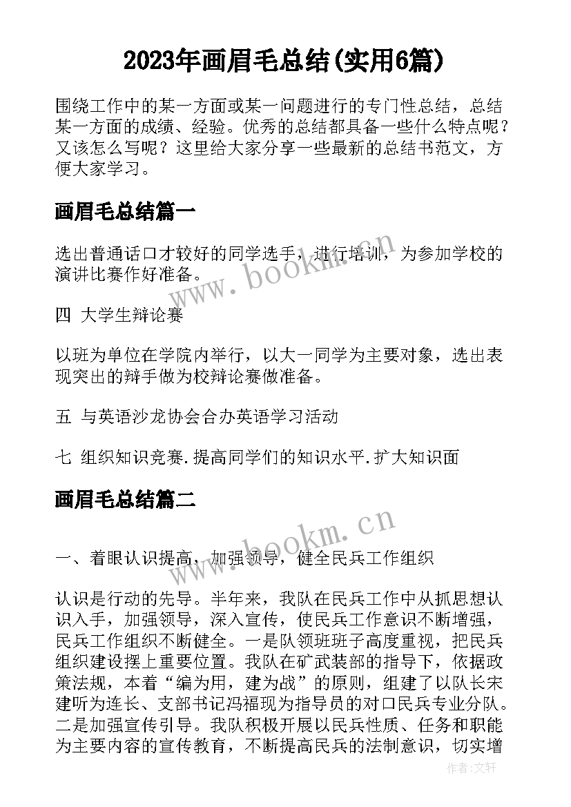 2023年画眉毛总结(实用6篇)