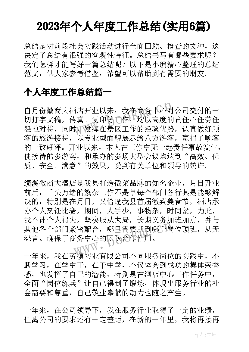 2023年个人年度工作总结(实用6篇)