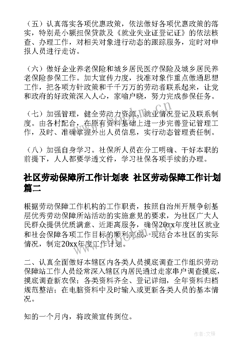 社区劳动保障所工作计划表 社区劳动保障工作计划(精选10篇)