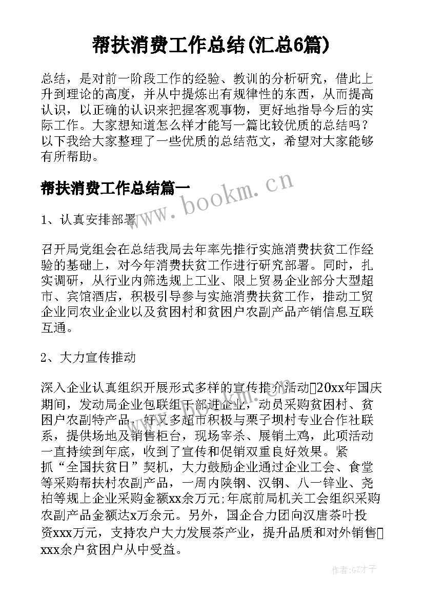 帮扶消费工作总结(汇总6篇)