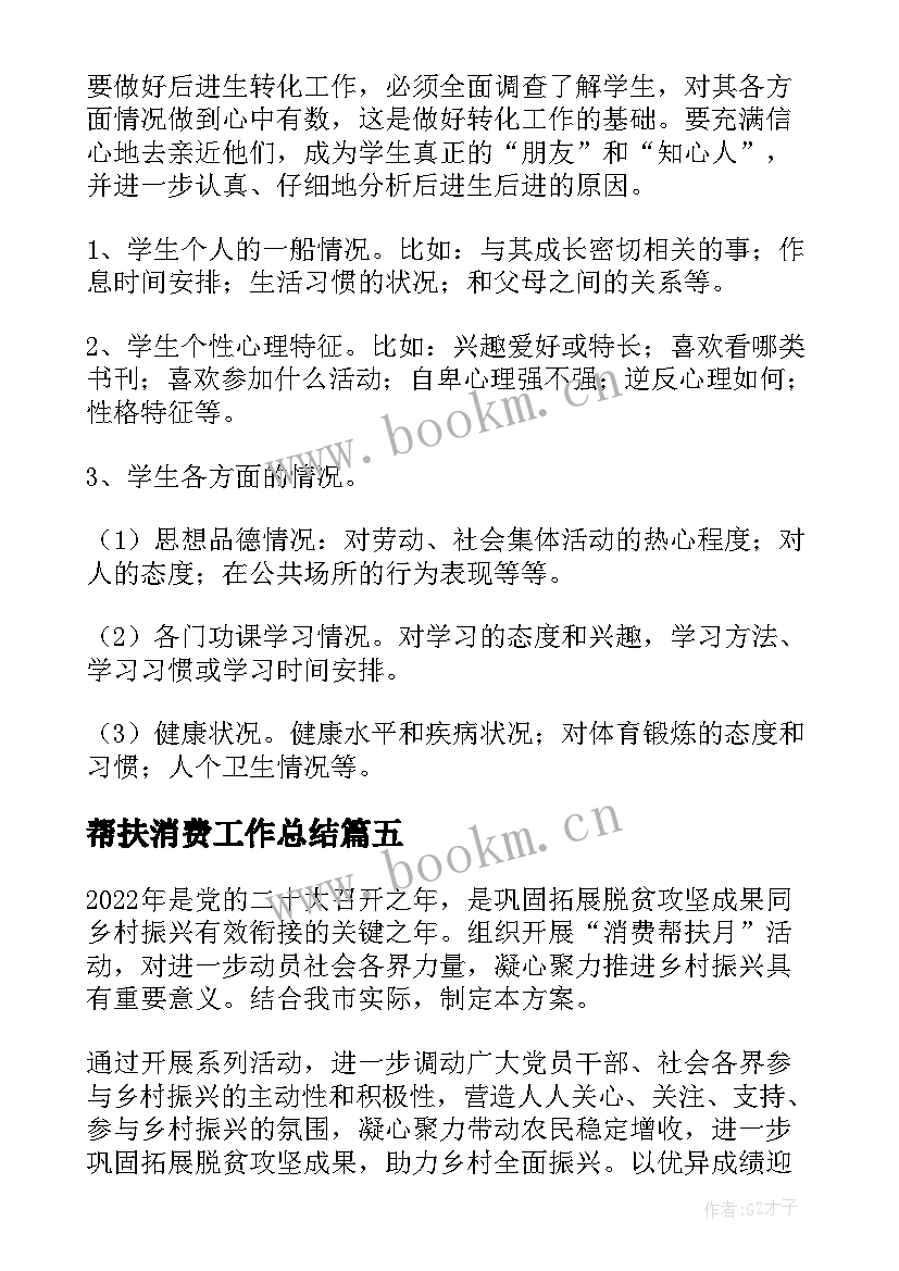 帮扶消费工作总结(汇总6篇)