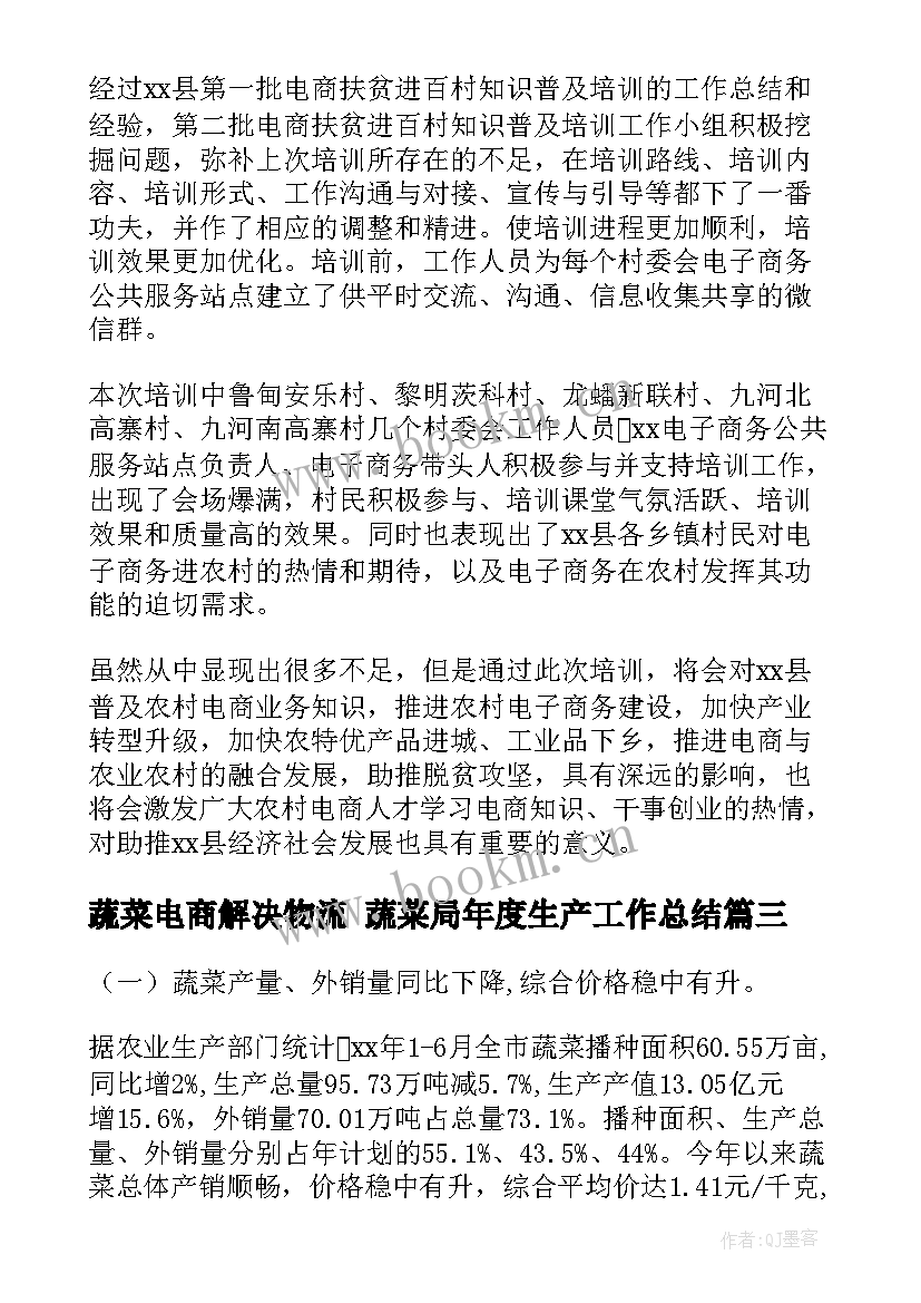 2023年蔬菜电商解决物流 蔬菜局年度生产工作总结(优质7篇)