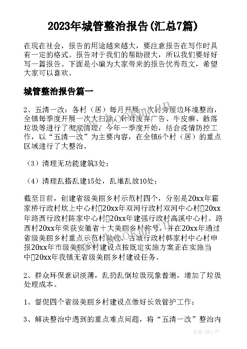 2023年城管整治报告(汇总7篇)