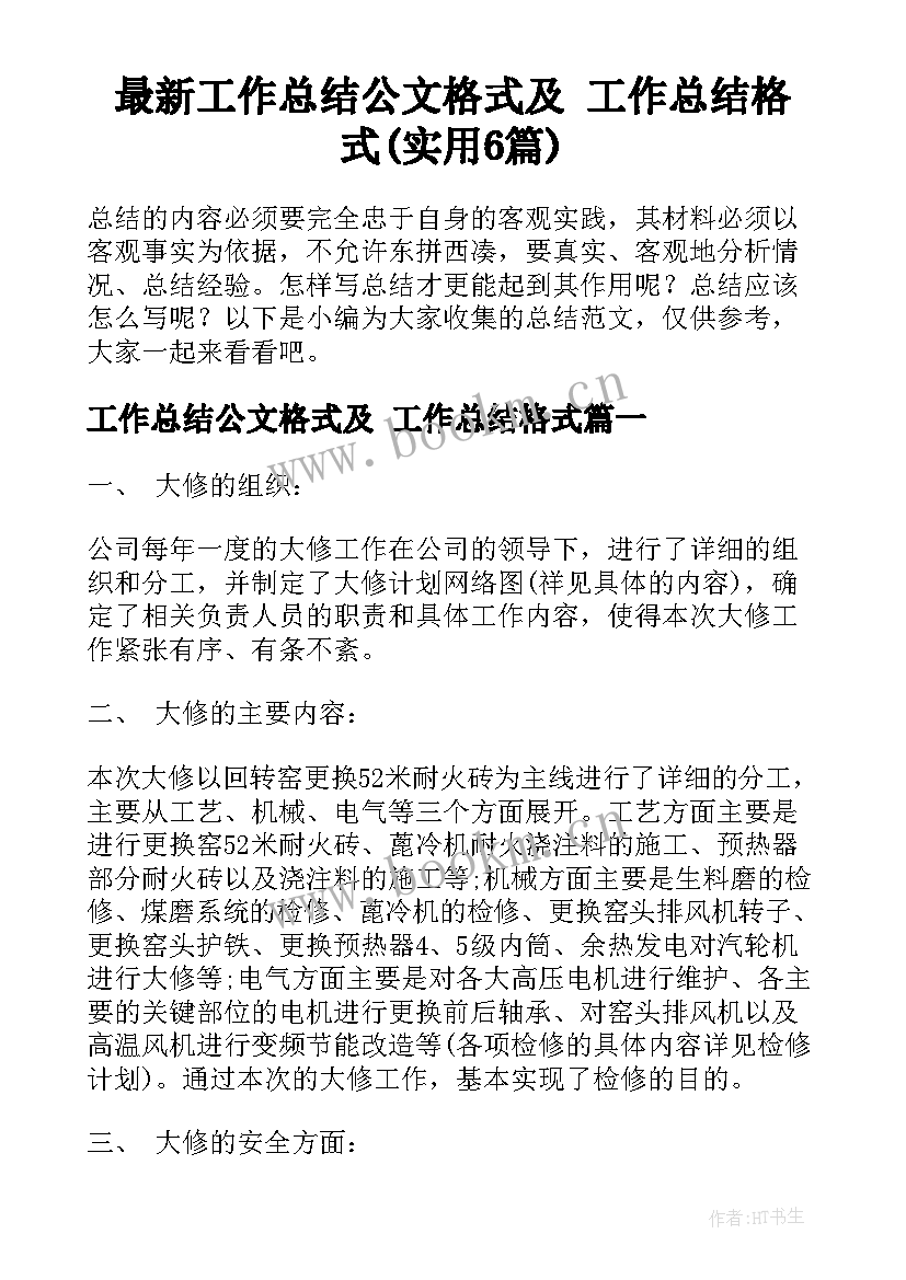 最新工作总结公文格式及 工作总结格式(实用6篇)