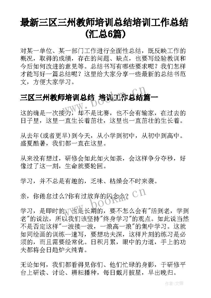 最新三区三州教师培训总结 培训工作总结(汇总6篇)