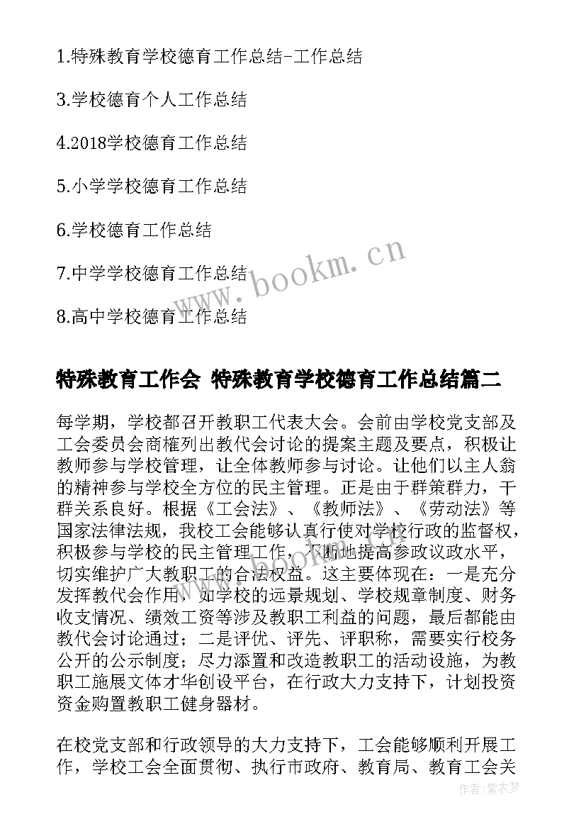 特殊教育工作会 特殊教育学校德育工作总结(模板5篇)