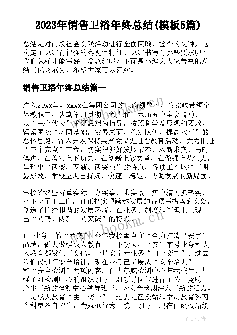 2023年销售卫浴年终总结(模板5篇)