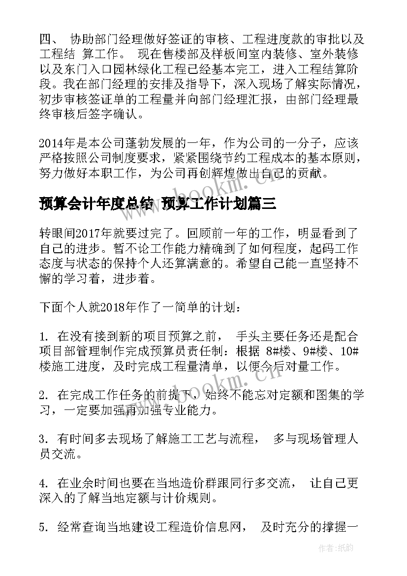 预算会计年度总结 预算工作计划(优秀8篇)