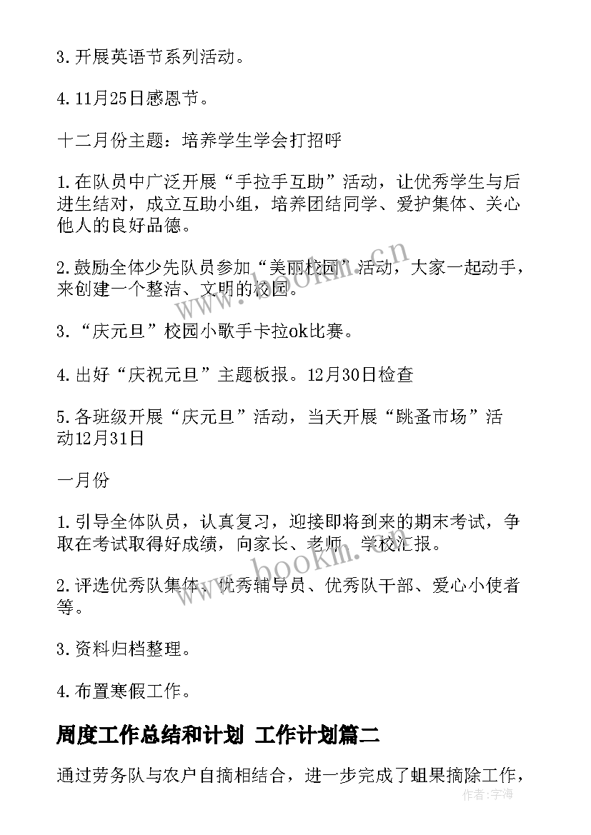 2023年周度工作总结和计划 工作计划(实用9篇)