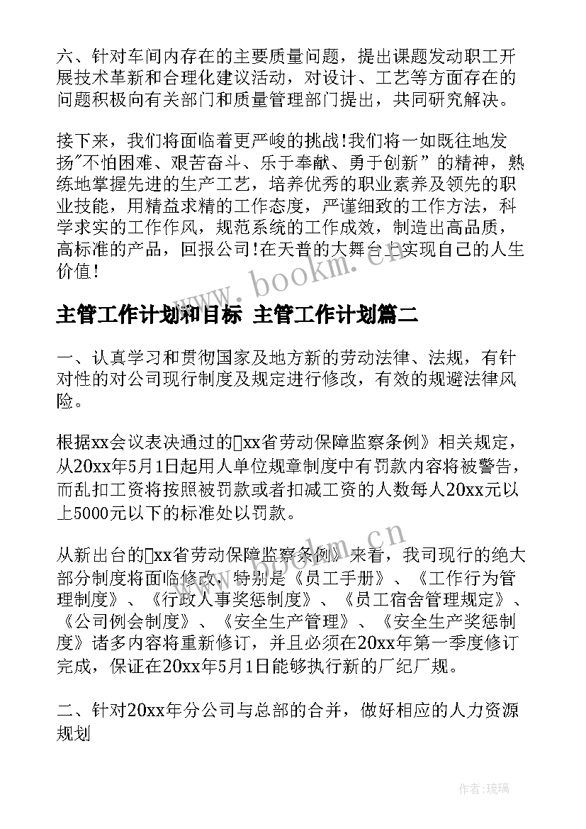 主管工作计划和目标 主管工作计划(模板8篇)