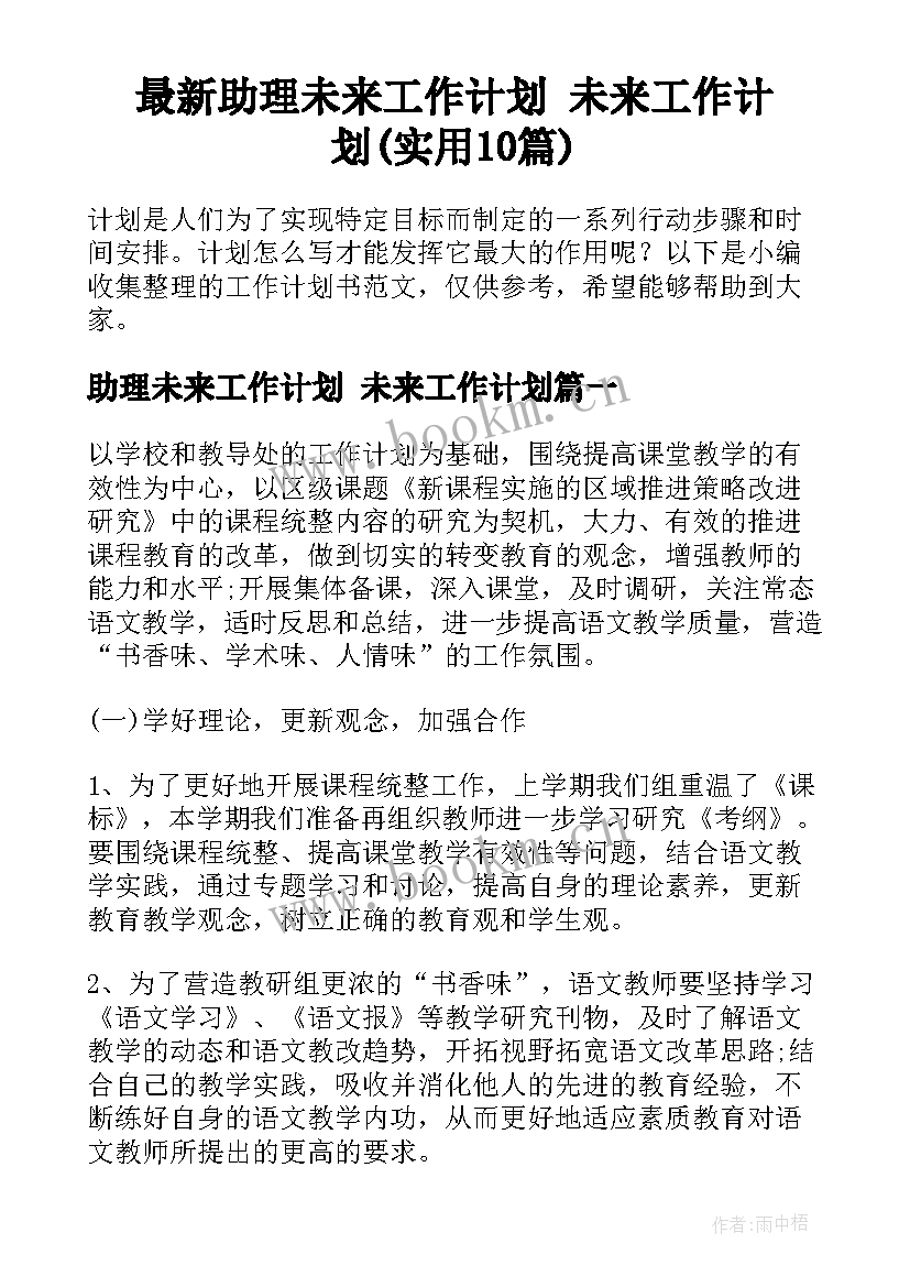 最新助理未来工作计划 未来工作计划(实用10篇)