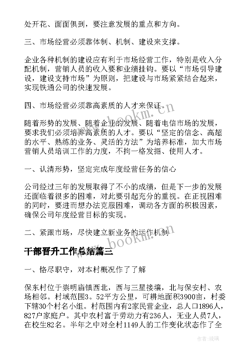 最新干部晋升工作总结(模板8篇)