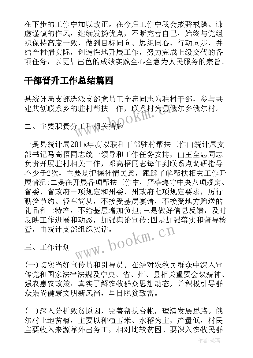 最新干部晋升工作总结(模板8篇)